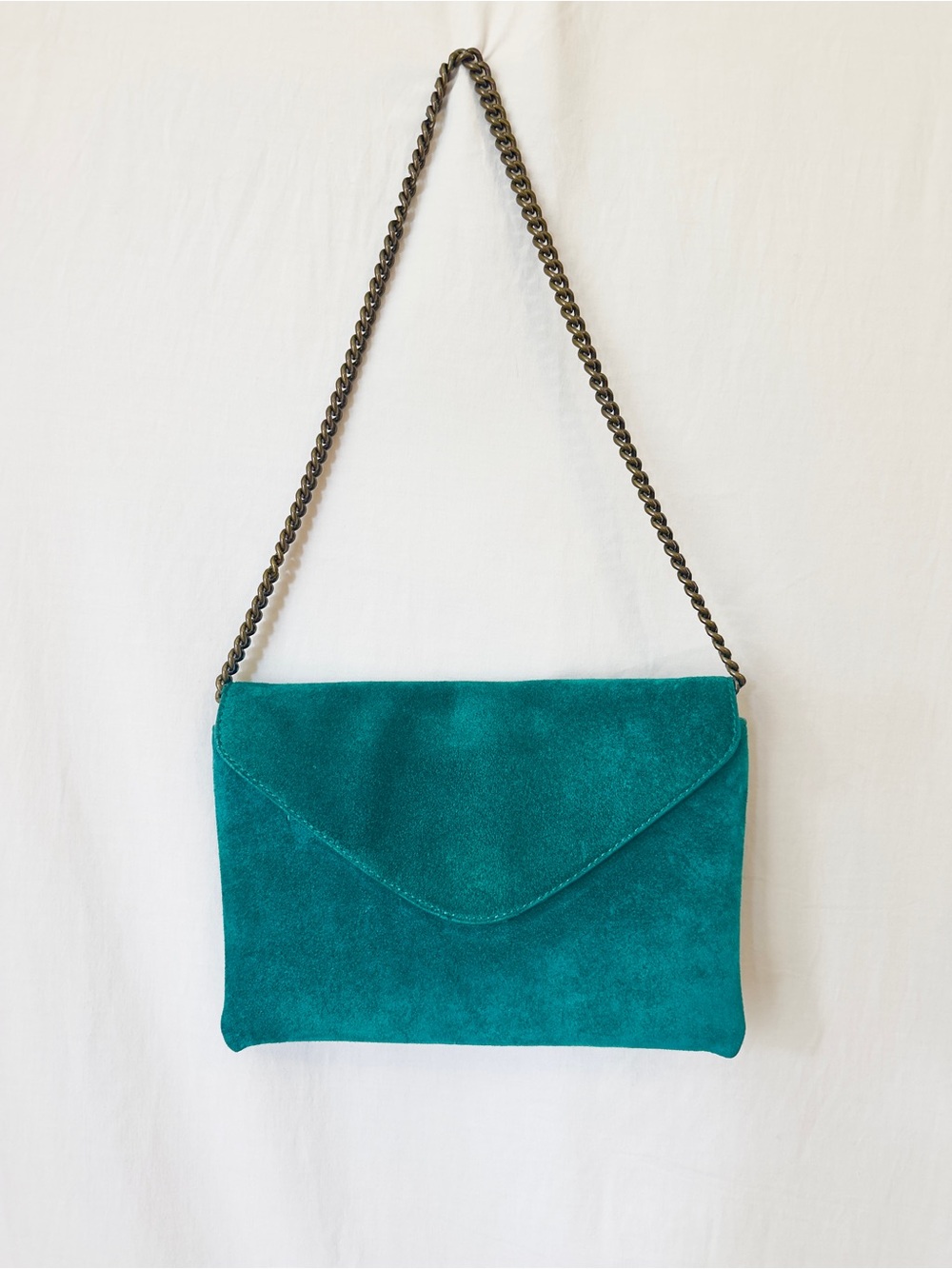 J.Crew Teal Suede Leather Envelope Chain Shoulder Bag